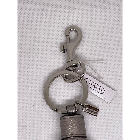 NWT Coach Silver Leather Tassel Key Fob Keychain - Picture 3 of 6